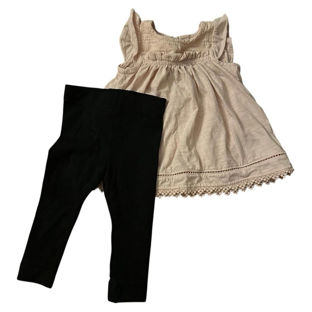 Max Studio Baby Girl Smocked Pink Tunic Top & Black Pants Set 3-6M